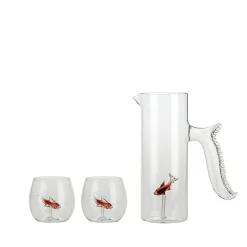 Set di brocca a forma di pesciolino rosso e quattro bicchieri a forma di pesciolino rotondo
