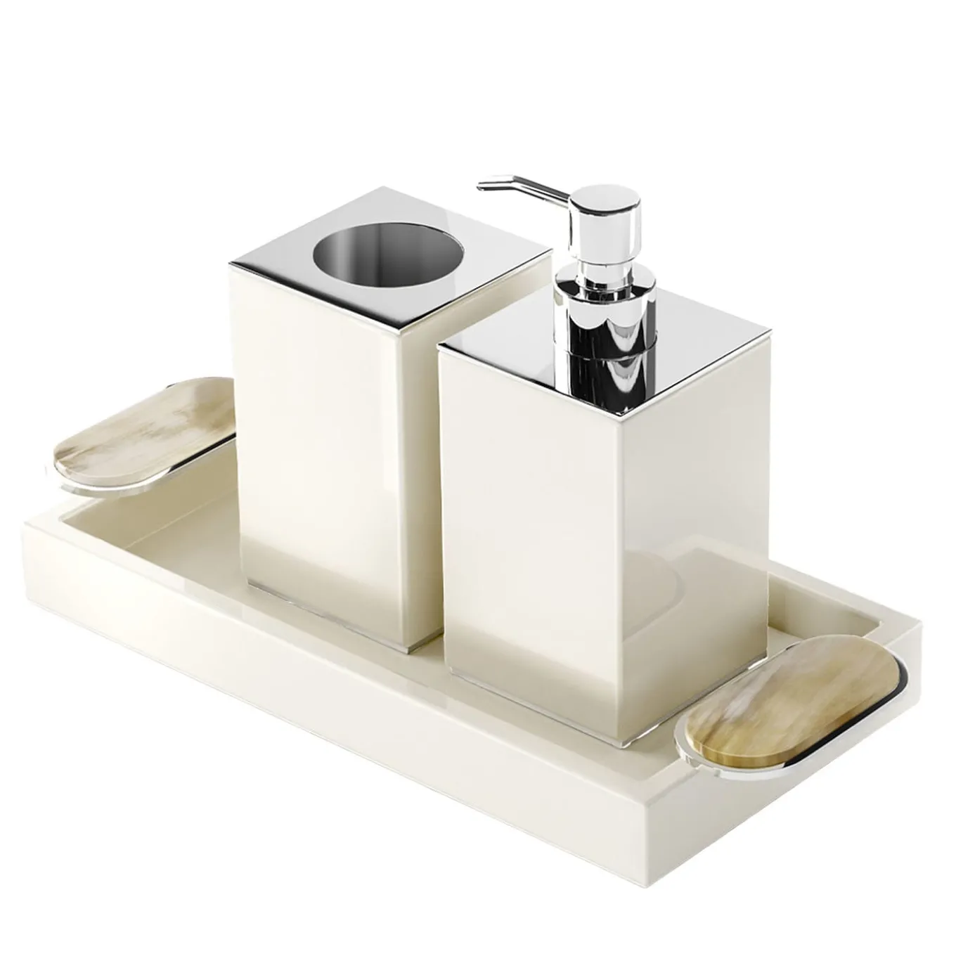 Set di dispenser per sapone e portaspazzolino Argentella Ivory