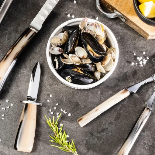 Set di posate Fish and Shellfish Deluxe in corno naturale