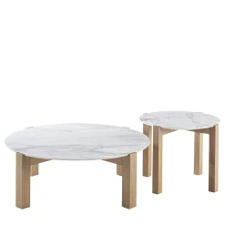 Set di tavolini in marmo bianco Moon 2 pezzi
