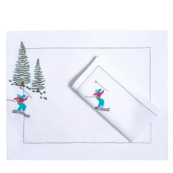 Set di tovagliette e tovaglioli ricamati a mano Ski #3
