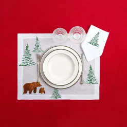 Set di tovagliette e tovaglioli rettangolari in lino Orso