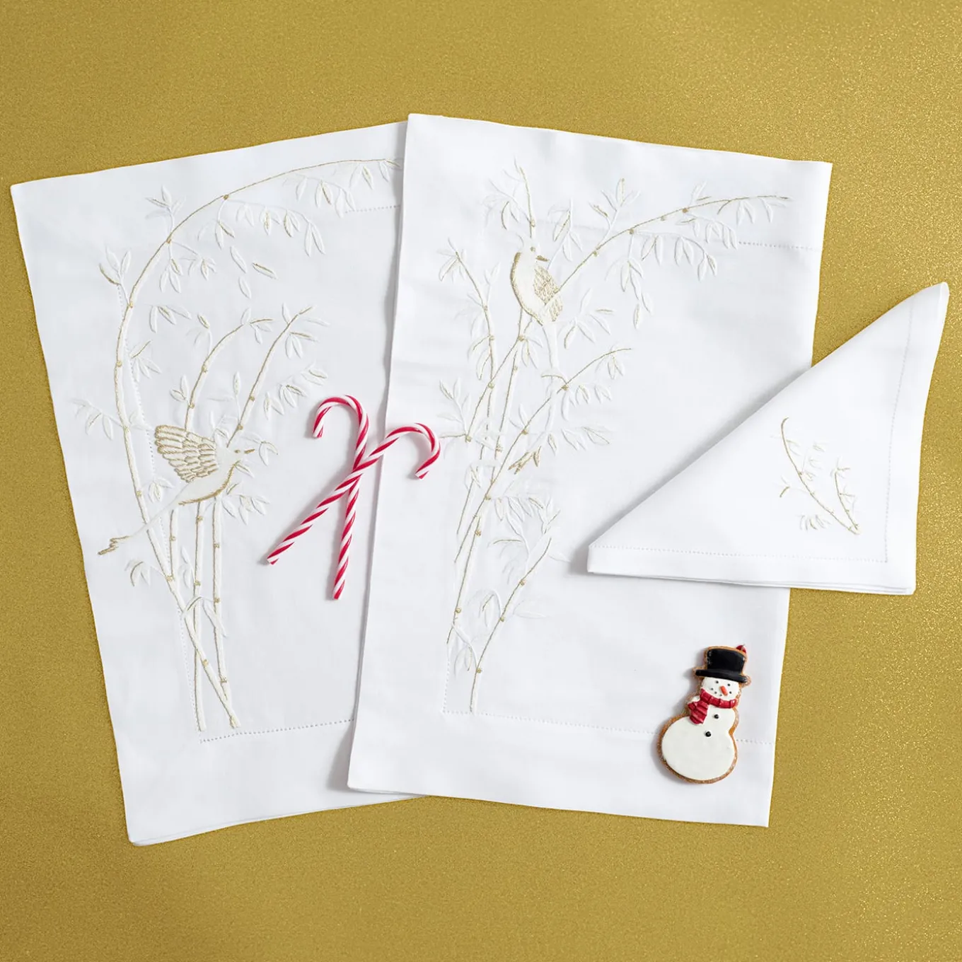 Set di tovagliette e tovaglioli in lino rettangolari di bambù bianco