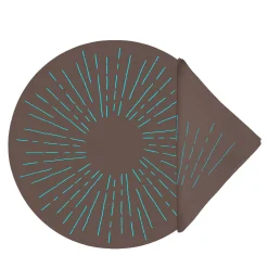 Set LUCE di Tovaglietta Rotonda Noce e Turchese con Tovagliolo