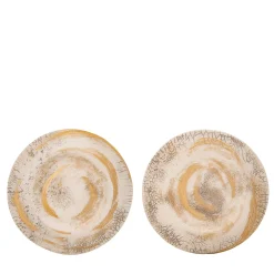 Set Raku di 2 Sottopiatti Decorativi Bianchi con Pennellate Oro