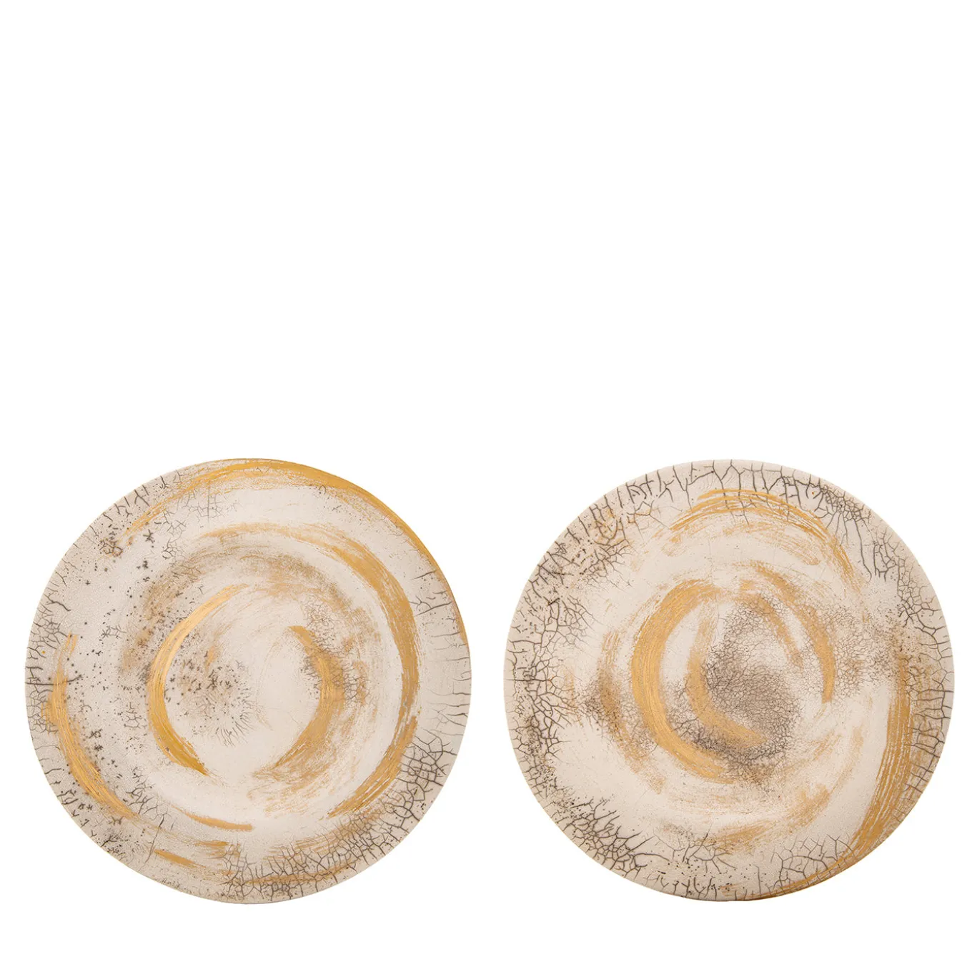 Set Raku di 2 Sottopiatti Decorativi Bianchi con Pennellate Oro
