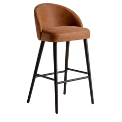 Sgabello Alto LV 101 S in Pelle Nabuk con Gambe in Legno Tinto
