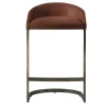 Sgabello alto Sign in pelle marrone con base in ottone finitura bronzo
