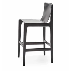 Sgabello da bar Burano/sg 30 in pelle nera di Balutto Associati