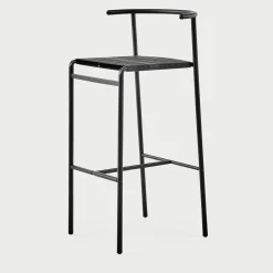 Sgabello da bar nero Café con sedile in cinghie di gomma nere
