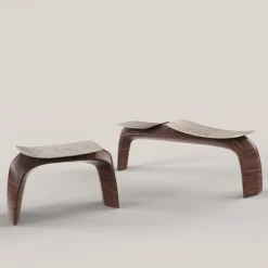 Sgabello in legno e bronzo fuso marrone Bayou #1
