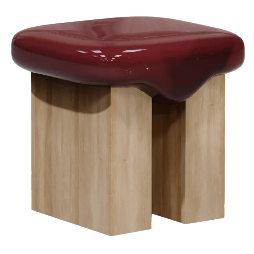 Sgabello Wax in legno lucido Bordeaux e legno di frassino massello di Artefatto Design Studio
