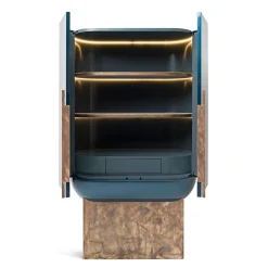 Siona Bar Unit in Legno Laccato Blu e Pelle