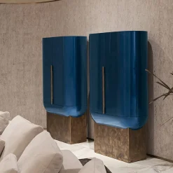 Siona Bar Unit in Legno Laccato Blu e Pelle