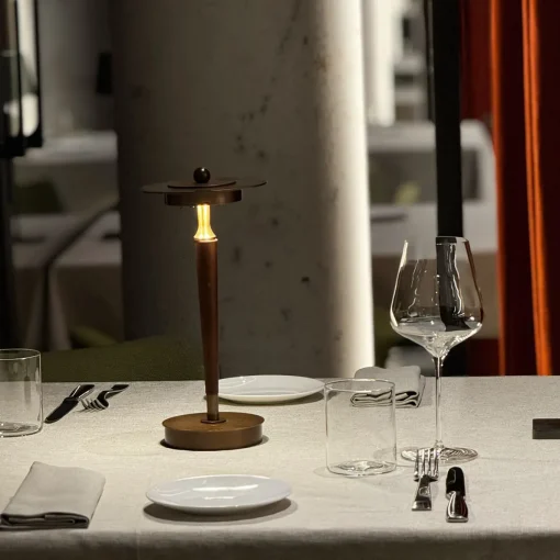 Slimmy Lampada da Tavolo Ricaricabile Ottone e Legno Marrone