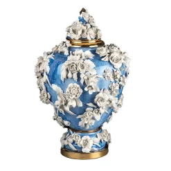 Soraya Floral Potiche bianco e azzurro di Antonio Fullin