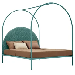 Sottiletto Letto Matrimoniale con Baldacchino in Ferro Verde di Giulio Iacchetti