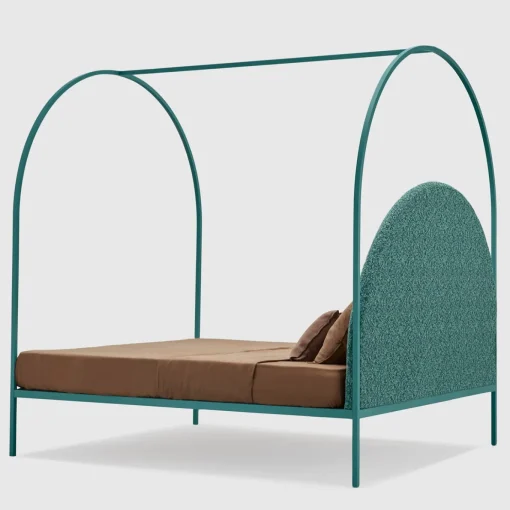 Sottiletto Letto Matrimoniale con Baldacchino in Ferro Verde di Giulio Iacchetti