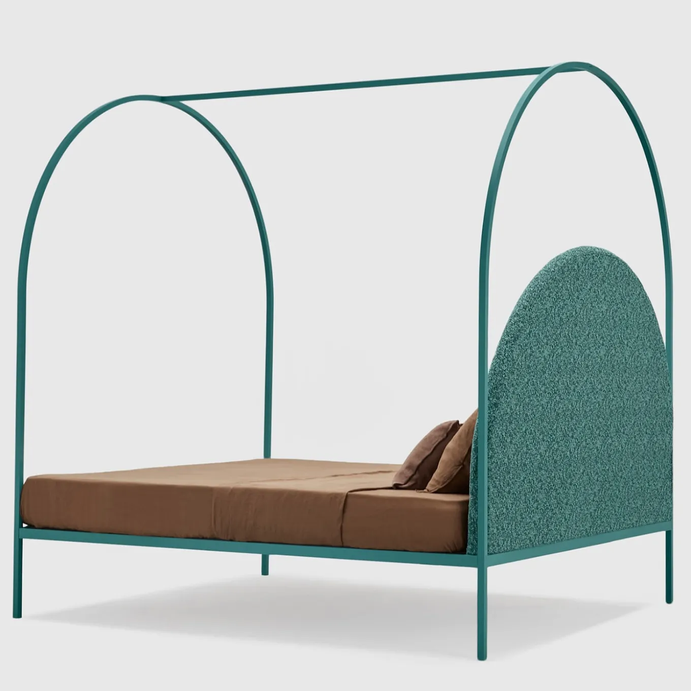 Sottiletto Letto Matrimoniale con Baldacchino in Ferro Verde di Giulio Iacchetti