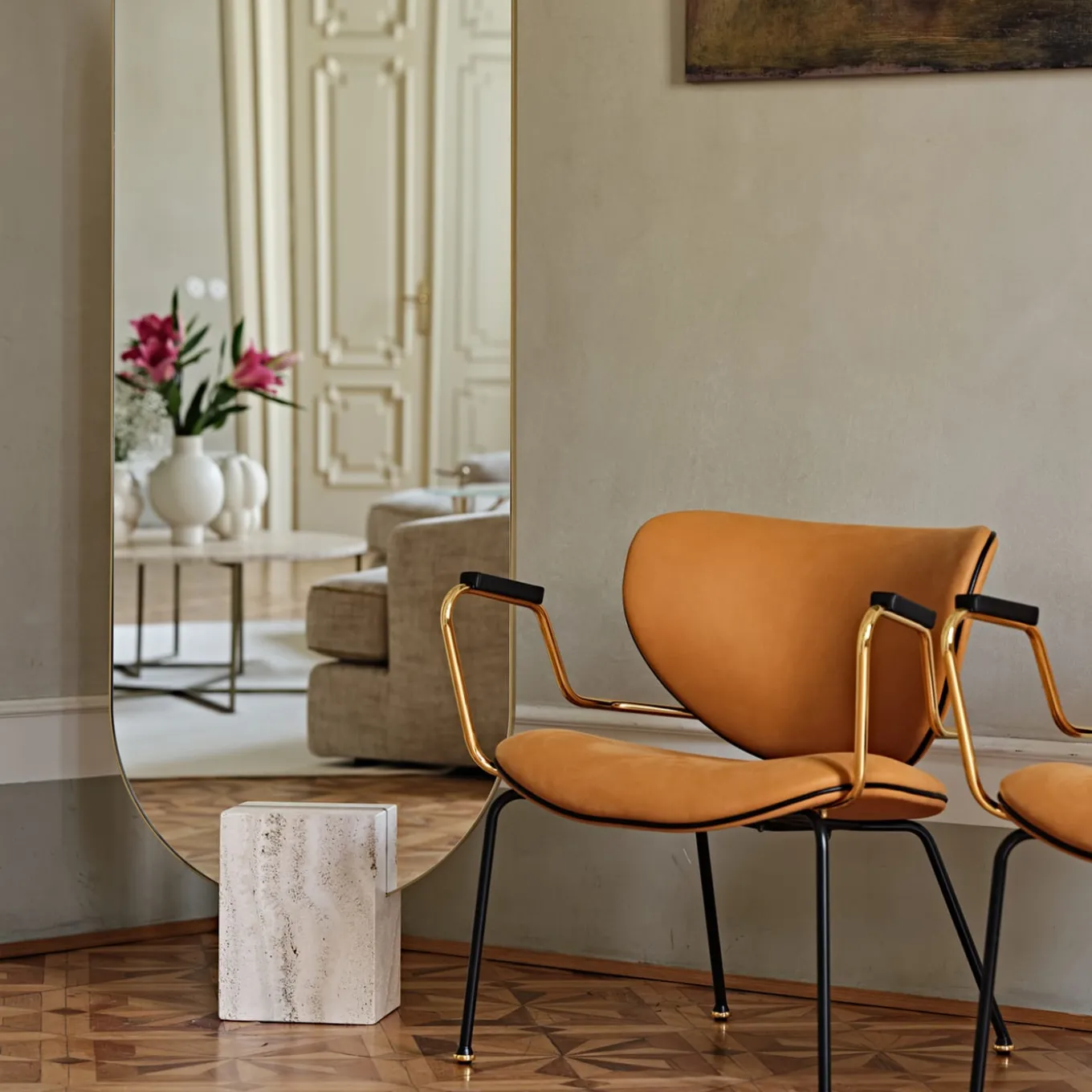 Specchio a figura intera rivestito in tessuto Tìam