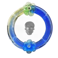 Specchio con teschio rotondo blu e giallo di Bradley Theodore