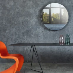 Specchio da parete Orizzonte Tondo in resina spatolata argento