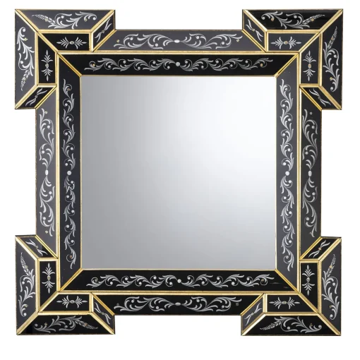 Specchio da parete Redor nero con foglia d'oro