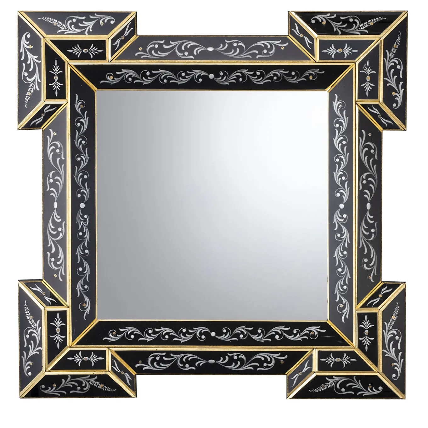 Specchio da parete Redor nero con foglia d'oro