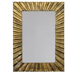 Specchio da Parete Rettangolare con Scanalature in Legno e Foglia di Bronzo