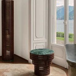 Specchio da Pavimento in Noce e Marmo Verde Alpi della Collezione Carabottino in Edizione Limitata