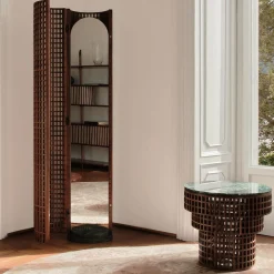 Specchio da Pavimento in Noce e Marmo Verde Alpi della Collezione Carabottino in Edizione Limitata