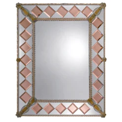 Specchio in vetro di Murano Conterie Pink Squares