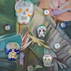 Specchio Pop Skull blu e verde di Bradley Theodore