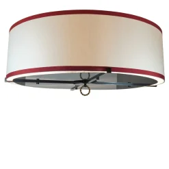 Stella Lampada da Soffitto Paralume in Tessuto Bianco con Bande Cremisi