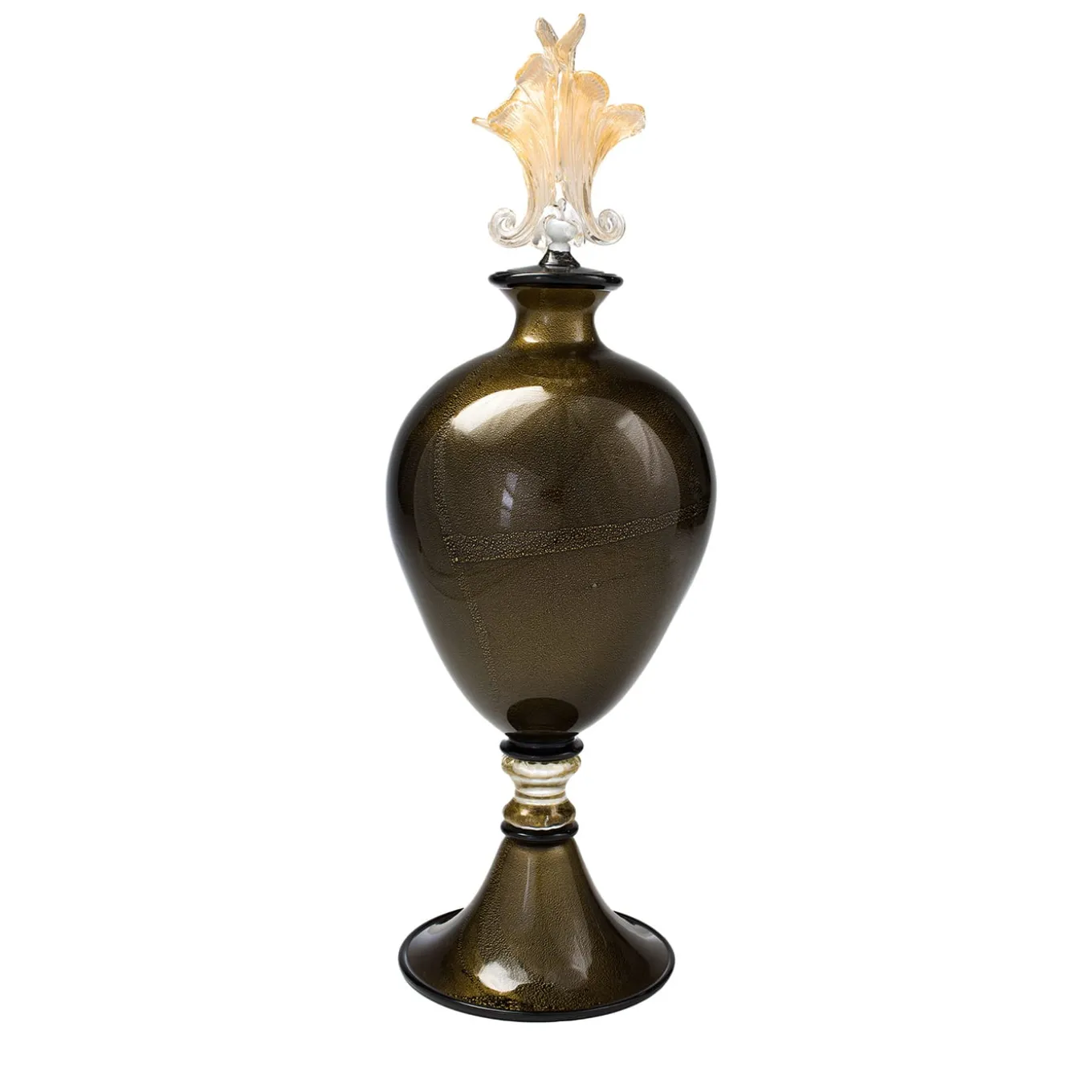 Stmat Vaso con piede in nero e oro 24K con coperchio