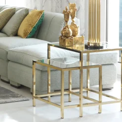 T140 Set di 2 tavoli a incastro con piano a specchio