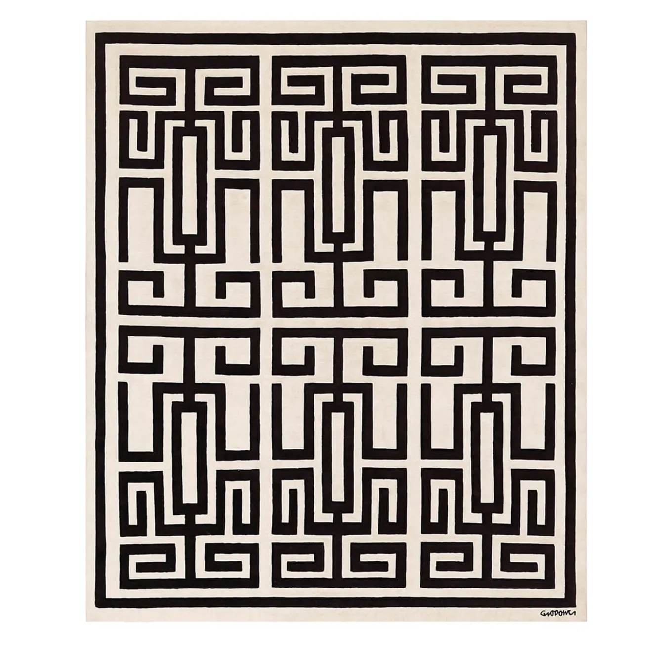 Tappeto in Lana Nero e Bianco Labirinto di Gio Ponti