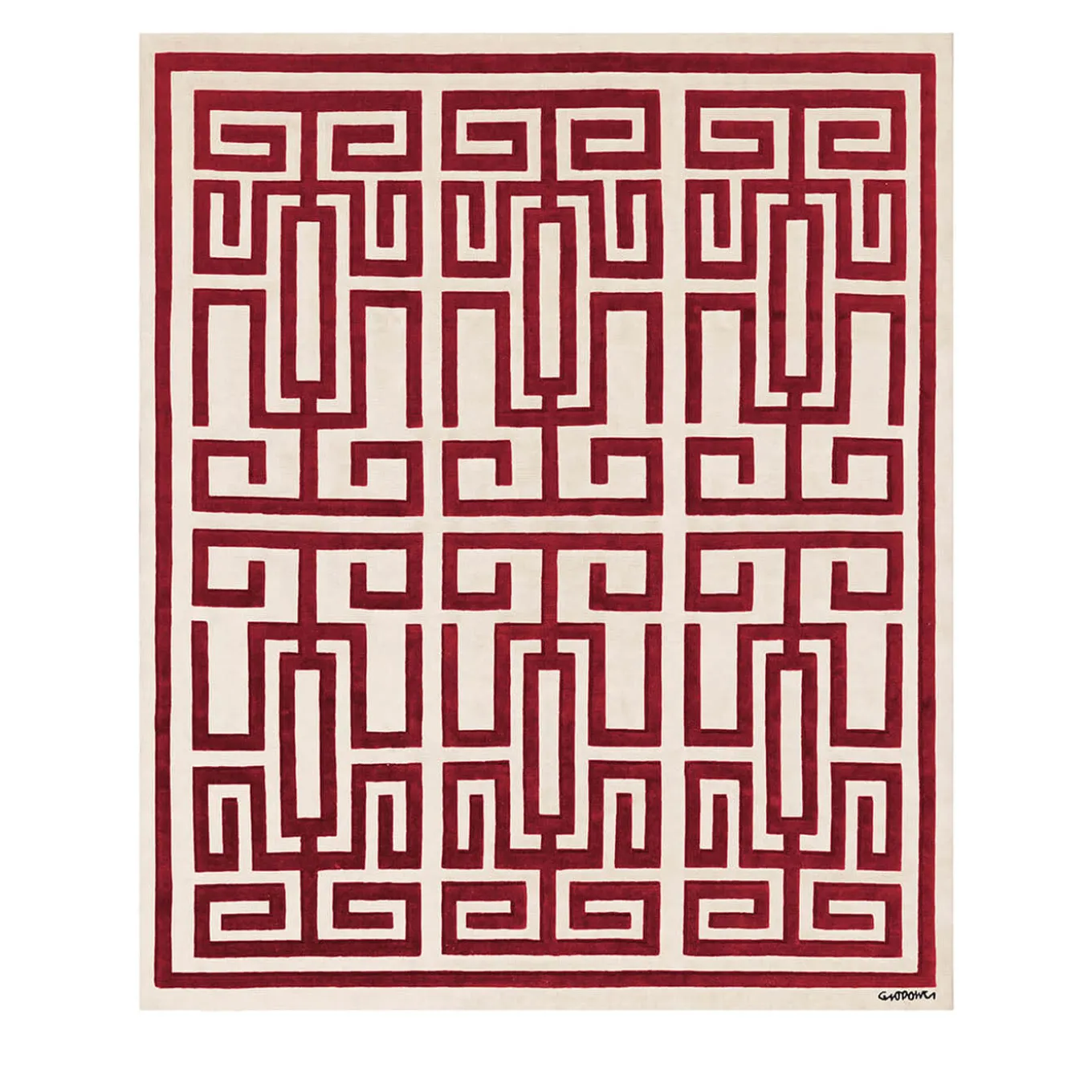 Tappeto in Lana Rosso e Bianco Labirinto di Gio Ponti