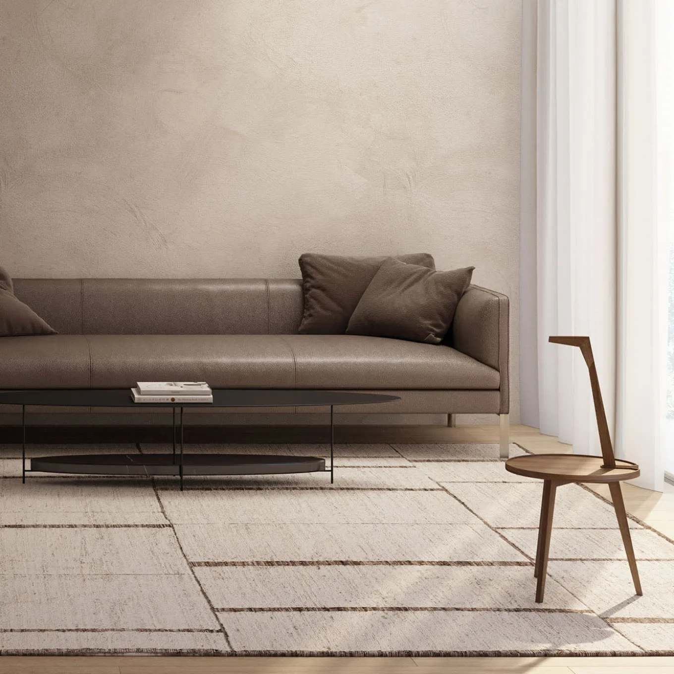 Tappeto Kiviya in Lana Bianco e Marrone