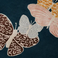 Tappeto rotondo in lana e seta fatto a mano Spirit In The Night Sky Butterfly Blue