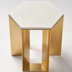 Tavolino Alato in oro e marmo bianco di Antonio Saporito