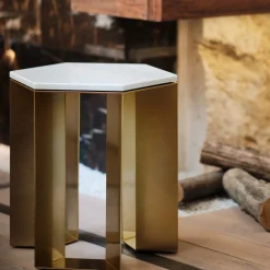 Tavolino Alato in oro e marmo bianco di Antonio Saporito