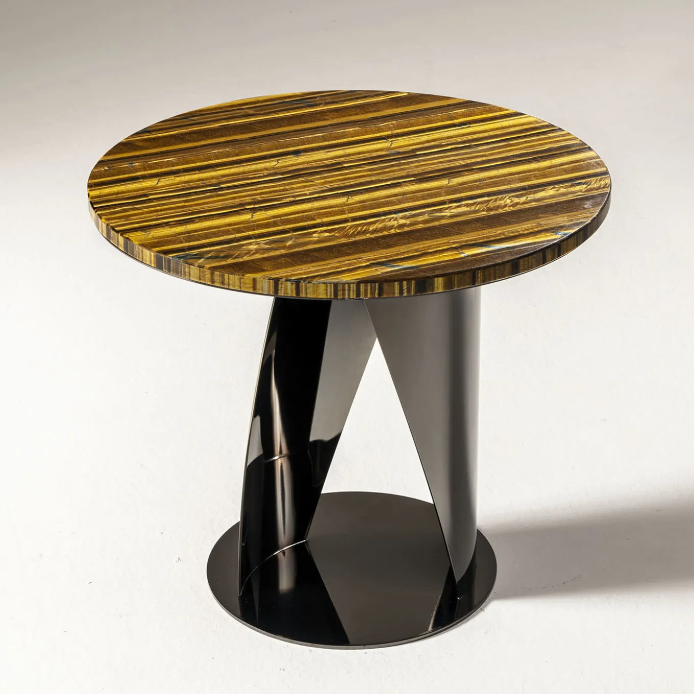 Tavolino Buonanotte Round Tiger-eye & Gun-Metal Gray