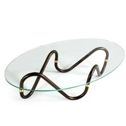 Tavolino da caffè ovale sinusoidale Flow con piano in vetro Extra Clear