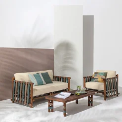 Tavolino da caffè rettangolare per esterni Lignes in legno