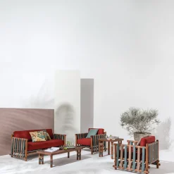 Tavolino da caffè rettangolare per esterni Lignes in legno