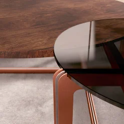 Tavolino da caffè rotondo ECLISSE in noce e vetro