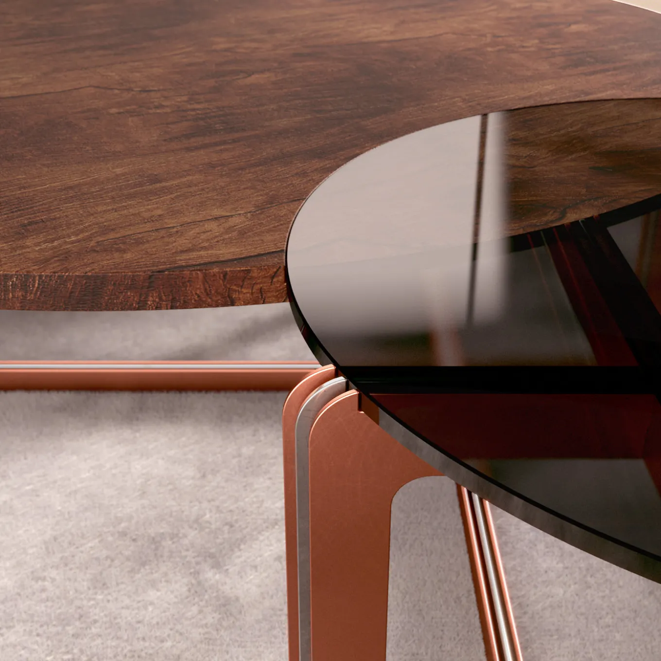 Tavolino da caffè rotondo ECLISSE in noce e vetro