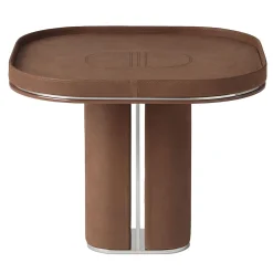 Tavolino Fritz in acciaio lucido e pelle marrone di Pulina Exclusive Interiors