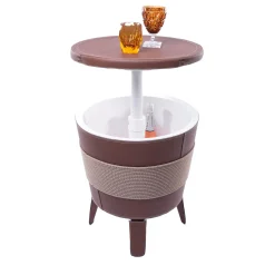 Tavolino marrone in ecopelle con dispenser integrato #1